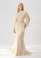 Abendkleid mit besticktem Mieder und Drapierung