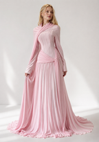 Abendkleid mit drapierter Schulterstola und plissiertem Chiffonrock