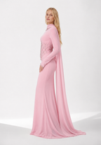 Abendkleid mit Perlenmieder und Schulterstola