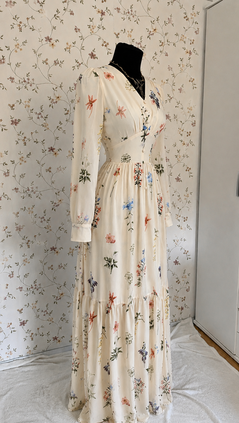 Florales Maxi-Kleid in Creme