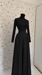Elegantes 3-teiliges schwarzes Outfit mit Anzugshose & Mantel