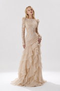 Spitzen-Abendkleid mit Volantrock