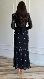Schwarzes zweiteiliges Maxi-Set mit rosa Blumenmuster