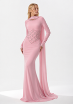 Abendkleid mit Perlenmieder und Schulterstola